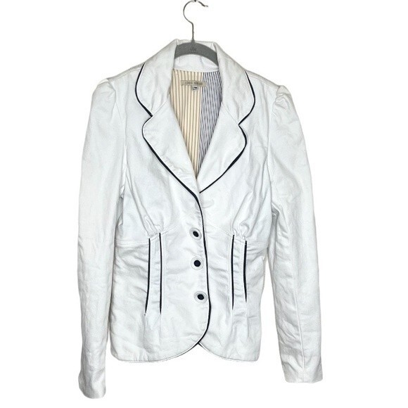 LOUIS VERDAD Empire Jacket White Blue Piping Fitted Womens Size Medium - Picture 4 of 9